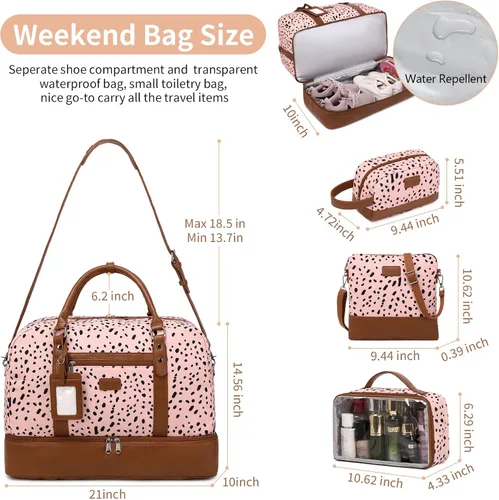 Vista 3 de Wogarl Bolsas de fin de semana para mujer, bolsa de lona grande para la noche, bolsas de viaje