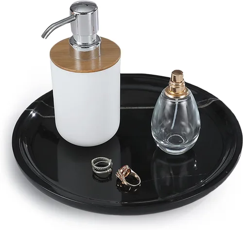 Vista 12 de Bandeja rectangular de mármol con borde ondulado para decoración del hogar para baño/cocina/tocador/aparador sin resina