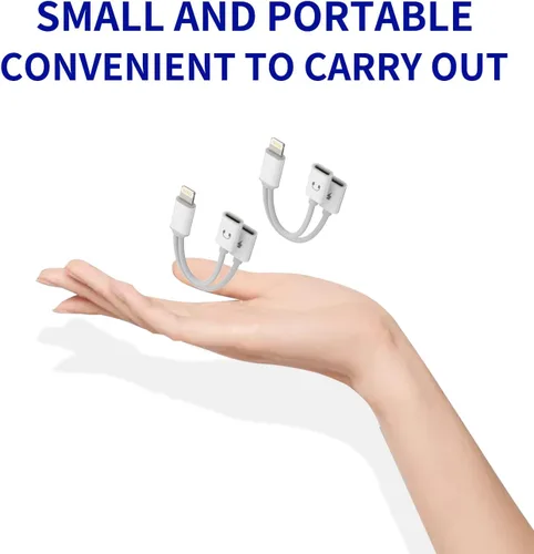 Vista 2 de Adaptador de auriculares para iPhone (paquete de 2) Divisor Lightning dual 2 en 1, adaptador de conector doble para carga de audio, cable de carga