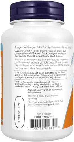 Vista 3 de Suplementos NOW Omega-3 180 EPA / 120 DHA, destilado molecularmente, apoyo cardiovascular, 100 cápsulas blandas