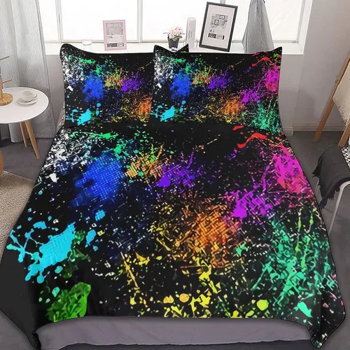 Vista 5 de Juego de 3 piezas de edredón neón que brilla en la oscuridad, funda de almohada de microfibra con cremallera para cama matrimonial, Queen