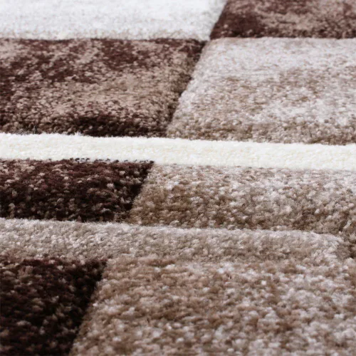 Vista 4 de Alfombra de diseño moderna con corte de contorno a cuadros en marrón beige, tamaño: 2' x 3'7