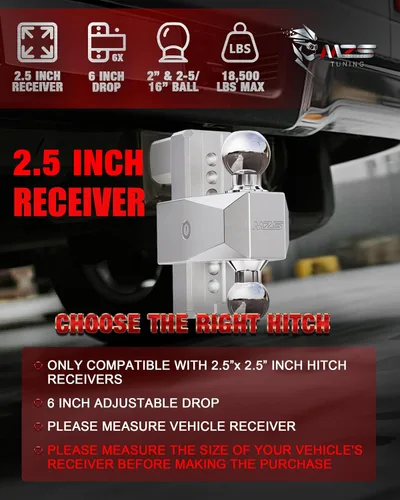 Vista 2 de MZS Enganche de remolque ajustable de aluminio mejorado, se adapta a receptor de 2.5 pulgadas, enganche de remolque de caída resistente con caída