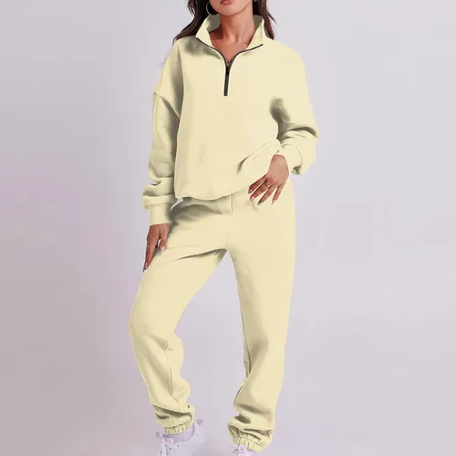 Vista 2 de Stutye Conjuntos de descanso para mujer, otoño e invierno, con cremallera, sin botones, manga larga, color sólido, sudadera de dos piezas, traje