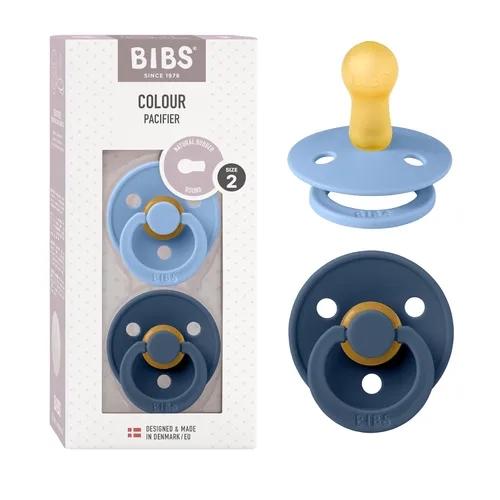 Vista 70 de BIBS - Paquete de 2 chupetes para bebés, goma natural libre de bisfenol A, hechos en Dinamarca, colección Colour, para bebés de 18+ meses, azul bebé