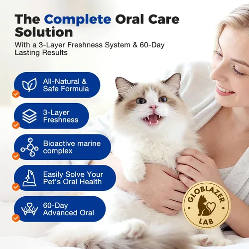 Vista 3 de Polvo dental para gatos, refresca el aliento, elimina la placa y el sarro, previene enfermedades de las encías, ingredientes totalmente naturales