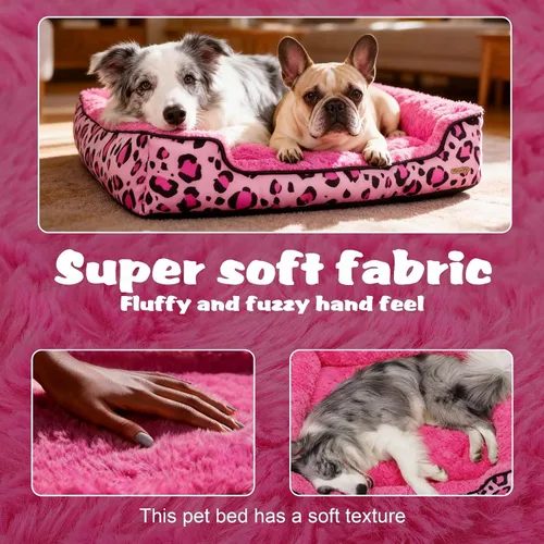 Vista 7 de Cama rectangular lavable para perros grandes, medianos y pequeños, camas suaves y relajantes, sofá cálido y duradero para mascotas con parte Rosa