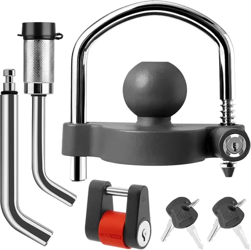 Vista 10 de METOWARE Juego de Cerradura de Acoplador de Remolque para Trabajo Pesado - Cerradura Universal de Bola de Remolque, Enganche de Pasador Curvado
