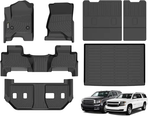 Vista 159 de Tapetes de piso para todo clima y forro de carga con respaldo para Chevrolet Suburban de 7 asientos 2021-2025 / GMC Yukon XL de 7 asientos