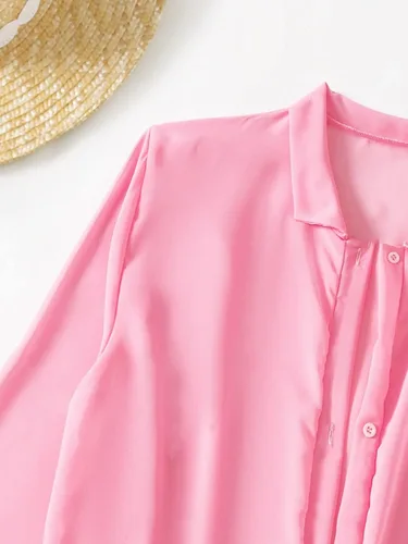 Vista 4 de SHENHE Vestido de playa de manga larga con botones para mujer, estilo kimono