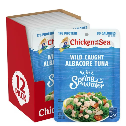Vista 15 de Chicken of the Sea Frank’s RedHot Atún Claro de Captura Salvaje, 2.5 Onzas Paquetes, 12-Conteo – Atún de Alta Proteína Saborizado con Salsa