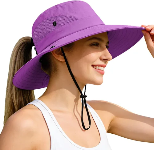 Vista 74 de Rosoz Sombreros de cola de caballo para mujer, protección UV, ala ancha 1 paquete-negro