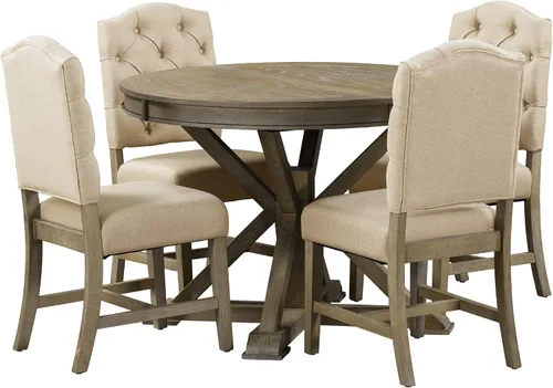 Vista 8 de Merax Juego de mesa de comedor de 5 piezas, mesa extensible con 4 sillas tapizadas para comedor y sala de estar, muebles funcionales de cocina