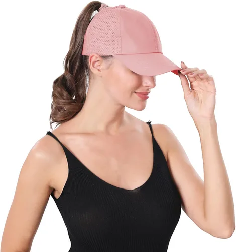 Vista 6 de Gorra de béisbol para mujer, con diseño cruzado y ajustable, de secado rápido, para cola de caballo