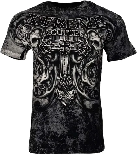 Vista 4 de Xtreme Couture by Affliction Camiseta para hombre, Hades Skulls Biker Negra S-5XL