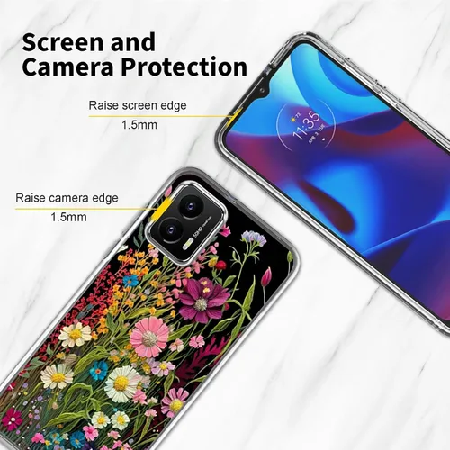 Vista 5 de Funda transparente para Motorola Moto G Stylus 5G 2023 con patrón de flores silvestres para mujeres y hombres, doble capa híbrida de poliuretano