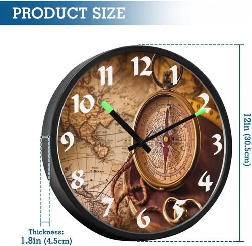 Vista 2 de STAYTOP Retro Compass LED Wall Clock for Bedroom Night Glow,12 Inch Silent Light Up Wall Clocks for Living Room Decor, Sound Control Modern Wall