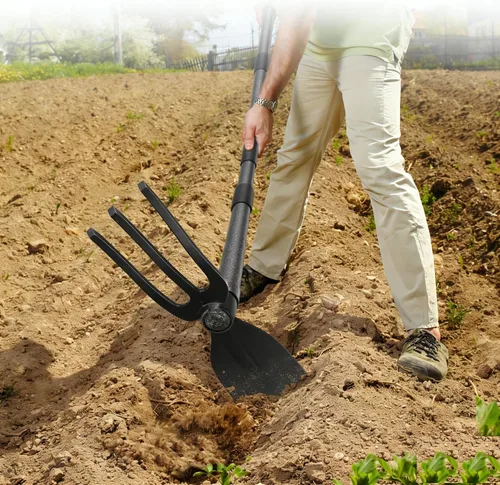 Vista 8 de Herramienta multiusos de azada de jardín, resistente ajustable (16 a 30 pulgadas) con mango ergonómico, acero recubierto antioxidante
