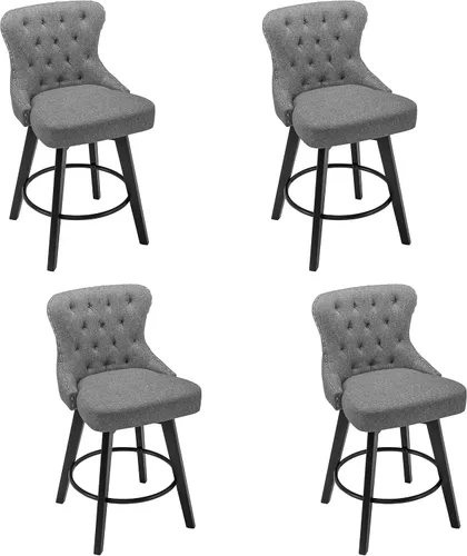 Vista 16 de Juego de 2 taburetes de bar giratorios de 360° con botón acolchonados, taburetes de bar tapizados de 26 pulgadas con patas de madera maciza