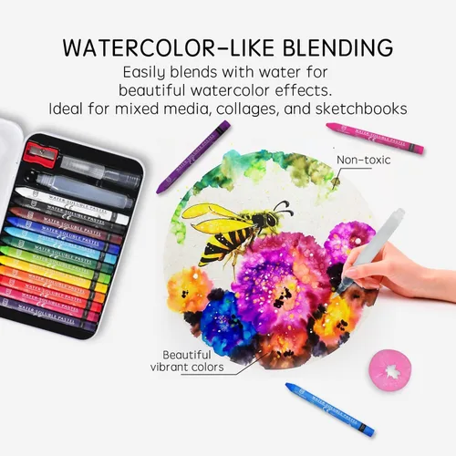 Vista 3 de iCrayon 12 colores pasteles solubles en agua, juego de pasteles de acuarela para principiantes y aficionados, incluye sacapuntas, paleta y pincel
