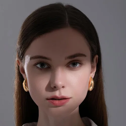 Vista 2 de Gold Waterdrop Hoop Earrings Dupes Earrings, Chunky Drop Earrings for Women, Lightweight Hypoallergenic Gold Plated Statement Fashion Jewelry for