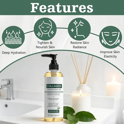 Vista 2 de 2 aceites de colágeno hidratante para el cuerpo y después de la ducha, aceite corporal hidratante antienvejecimiento, ligero no graso para mujeres
