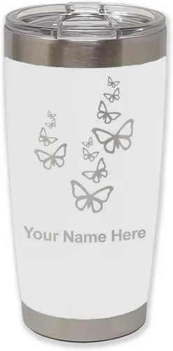 Vista 32 de LaserGram Vaso aislado al vacío de 20 onzas, mariposas, grabado personalizado incluido (negro)