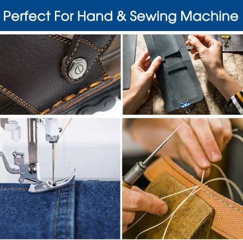 Vista 5 de ANMINY Hilo de coser de nailon N66 700 yardas Tamaño #138 T135 420D/3 para cuero Denim Hand Machine Craft Shoe Bag Reparación Extra fuerte Negro