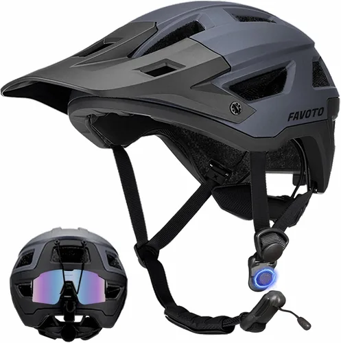 Vista 9 de Favoto Casco de bicicleta de montaña para adultos para hombres y mujeres, casco de MTB con hebilla magnética con visera extraíble, ligero