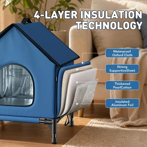 Vista 4 de Casa grande para gatos para exteriores e interiores, fácil de poner, refugio para gatos autocalentamiento para invierno, aislado y resistente a