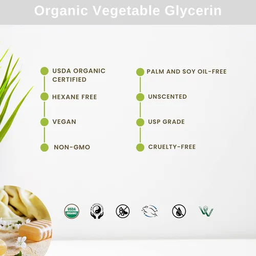 Vista 4 de Glicerina vegetal orgánica - 32 onzas líquidas - Sin aceite de palma - Grado alimenticio USP, 100% natural, portador para aceites esenciales
