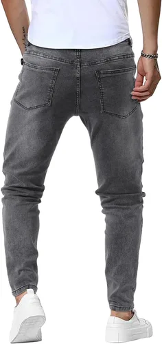 Vista 4 de Woenzaia Jeans para Hombre Slim Fit Skinny Denim Elásticos Cónicos