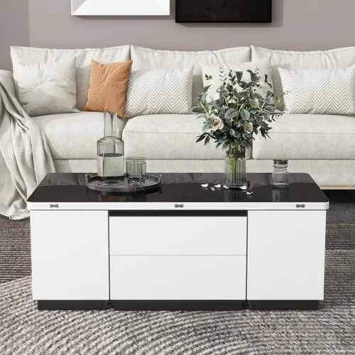 Vista 10 de Mesa auxiliar elevable, mesa auxiliar multifuncional con estantes abiertos, mesa de comedor moderna para sala de estar, oficina en casa (negro #004)