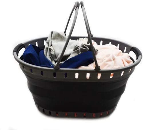Vista 5 de SAMMART Juego de 2 cestas plegables de plástico para la ropa sucia de 25 litros, contenedor de almacenamiento plegable y organizador, juego portátil