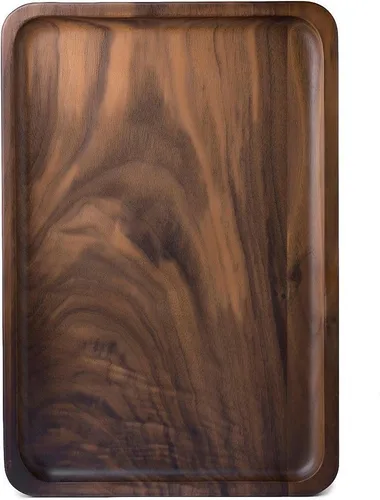 Vista 4 de Winterworm Bandeja de madera rústica de nogal macizo, bandeja cuadrada rectangular para té, bandeja de café (cuadrada pequeña (6.3 x 6.3 pulgadas)