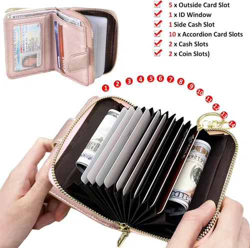 Vista 4 de Beurlike billetera de cuero, con tarjetero con bloqueo RFID, organizador, billetera segura para mujer