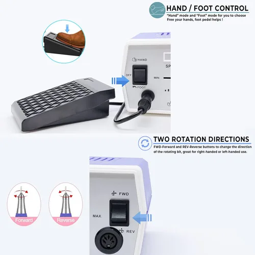 Vista 3 de JD700 - Taladro de uñas eléctrico mejorado, brocas de uñas para uñas acrílicas, herramientas profesionales de manicura y pedicura de 30000 RPM