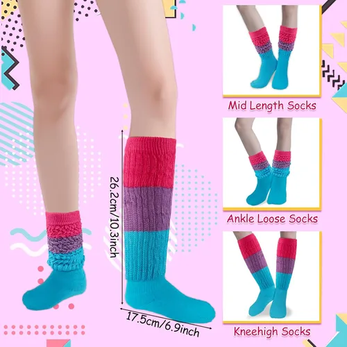 Vista 2 de Calcetines holgados de neón, trajes de los años 80 y 90 para mujer, suaves y extra largos, calentadores de pierna alta, perfectos para fiestas