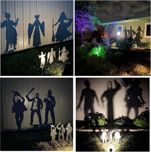 Vista 2 de Decoración de arte de metal con lanzador de sombras de Halloween, estacas espeluznantes para casa embrujada, patio y decoración al aire libre