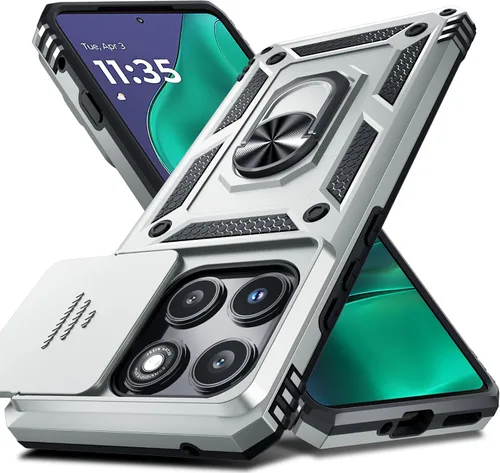Vista 9 de Janmitta Funda compatible con Moto Edge 2025, cubierta integrada para lente de cámara deslizante + soporte de anillo de dedo, resistente, a prueba