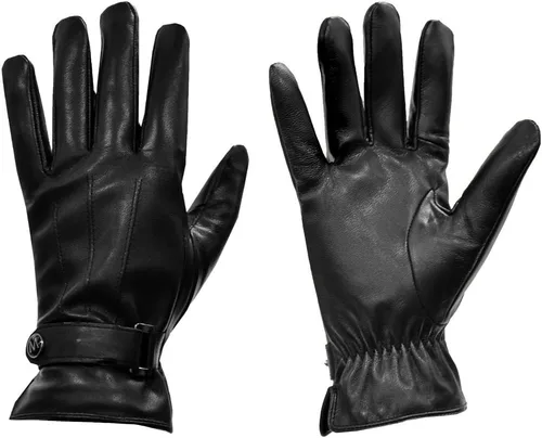 Vista 5 de MODA Mr Chicago - Guantes de cuero genuino para hombre con función de pantalla táctil para teléfonos inteligentes