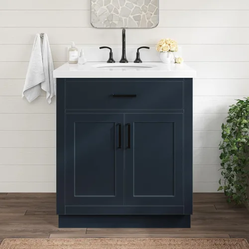 Vista 86 de ARIEL Hepburn - Tocador de baño de 30 pulgadas con fregadero, madera maciza, encimera y protector contra salpicaduras de cuarzo blanco puro de 1.5