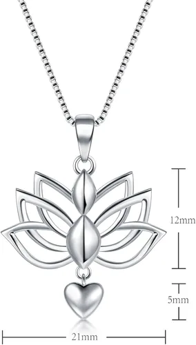 Vista 3 de BORUO Collares de plata de ley, collares de plata 925 con colgante de flor de loto, cadena de corazón de yoga para mujer