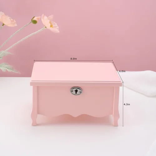 Vista 7 de Joyero musical de bailarina de pies grandes con espejo y cerradura para niñas, caja de almacenamiento de joyas rosa para niños, organizador de joyas