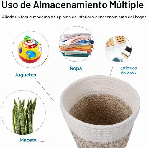 Vista 5 de Cesta de Planta de Cuerda de Algodón Cesta Tejida Moderna para Maceta de Flores de 6" Macetas de Interior de Piso, Organizador de Almacenamiento