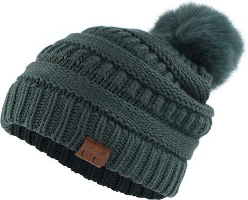Vista 42 de Gorro unisex liso con pompón y ribete (HAT-43) de C.C Hatsandscarf Exclusives Marfil