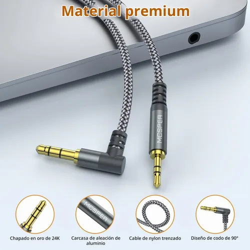 Vista 4 de Cable de audio auxiliar de 3.5mm a 2.5mm (2m), cable de 90 grados a la derecha compatible con auriculares Bose 700 QuietComfort QC45 QC35II QC35
