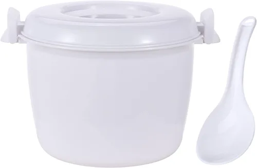 Vista 8 de Freebily Olla de arroz portátil para microondas de grado alimenticio PP con paleta de arroz espesar multifuncional olla de vapor de alimentos
