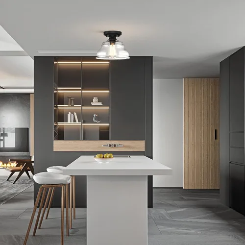 Vista 7 de MEXO Lámpara de Techo Industrial Semi-empotrada, Luminaria Moderna de Vidrio Transparente Estilo Casa de Campo de 10" Luces de Techo Cercanas al