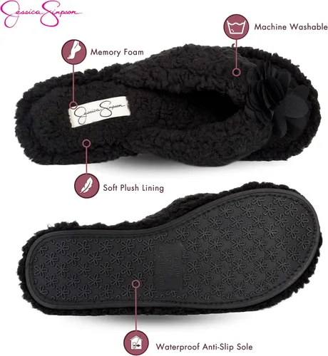 Vista 3 de Jessica Simpson - Pantuflas de espuma viscoelástica, afelpadas, para mujer, con suela antideslizante